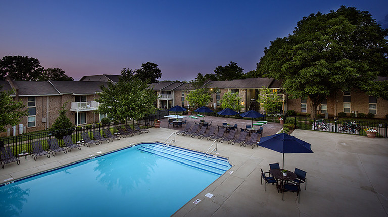 Overhead View of Pool at Dusk