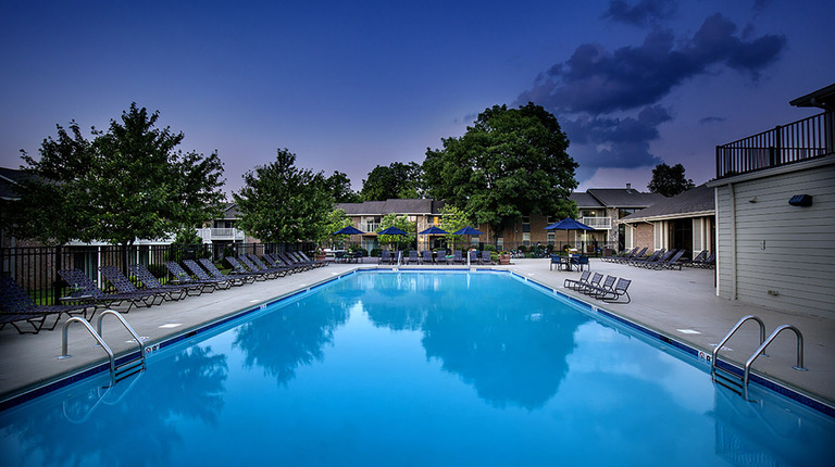 Resort-Inspired Pool at Dusk